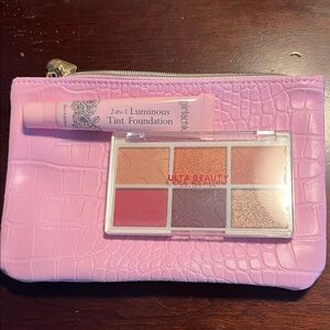 Pink Croc Pouch w/ ULTA Makeup Palette & girlactik 2in1 luminous tint foundation